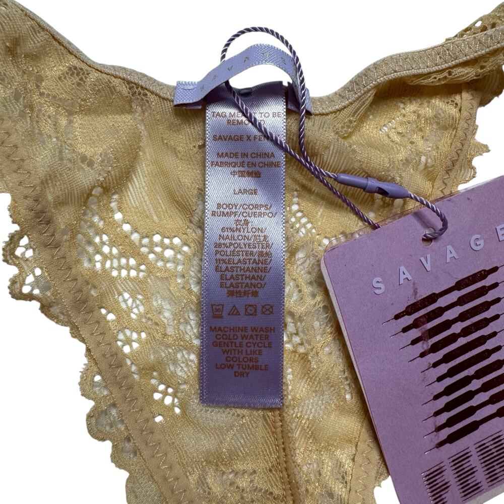 SAVAGE X FENTY *NEW* Floral Lace Racerback Bralette in Beige Size Large Unlined - Picture 3 of 3